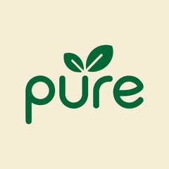 Pure logo and icon set letter p combined leaf logo design template vector