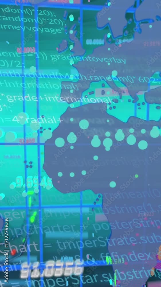 Poster animation of statistics and financial data processing over world map