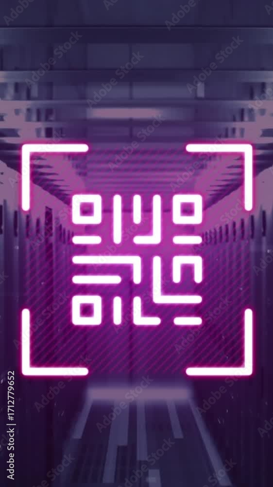Aufkleber animation of qr code and data processing over computer servers