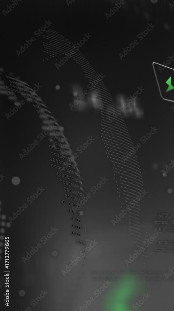 Aufkleber animation of digital icons and data processing over spinning globe against grey background