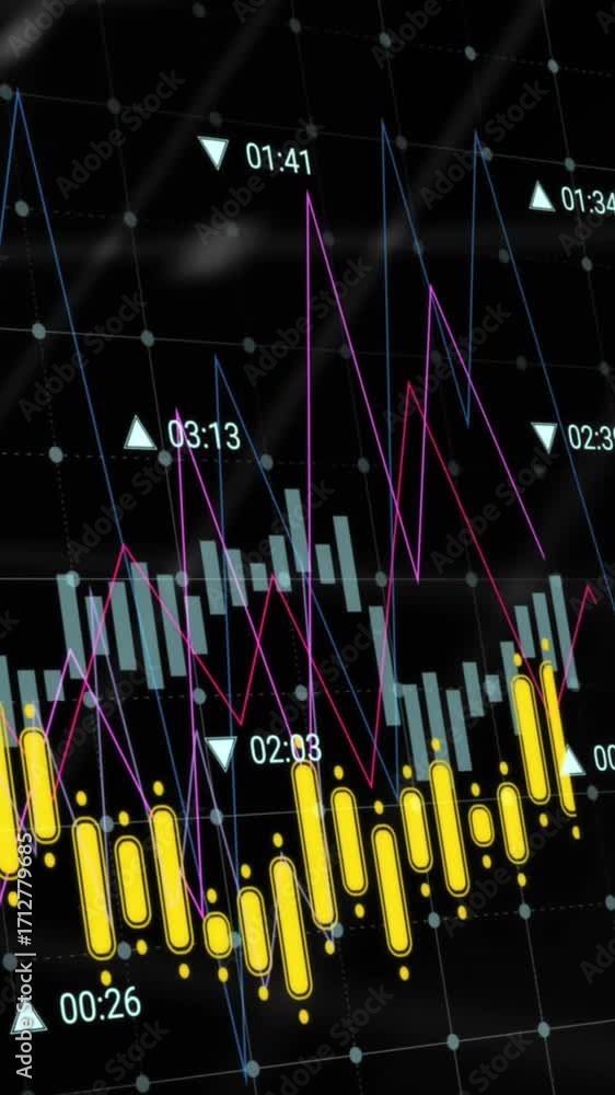 Poster animation of financial data processing over world map