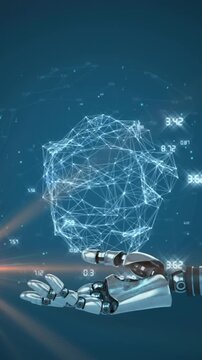 Animation of globe with data processing over robot's arm