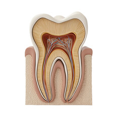 a tooth with the cutaway showing its structure, isolated on a white background