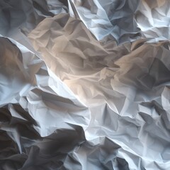Abstract close-up of crumpled white paper with dramatic lighting and shadows