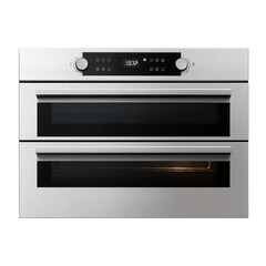 Obraz premium a double oven with a digital display made of stainless steel material, in the front view, against a white background.