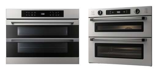Obraz premium double oven with a digital display made of stainless steel material, against a white background.