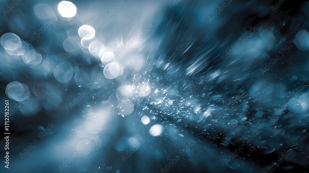 Poster vibrant abstract background featuring luminous blue and white bokeh circles dynamic streaks of light