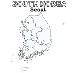 Outline of the south korea Map with State Boundaries with name and capital city for Educational Purposes and Planning in transparent and vector	
