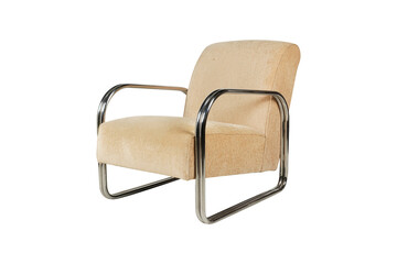 Modern Cream Sheepskin Armchair with Chrome Legs: Interior Design Furniture Photo PNG