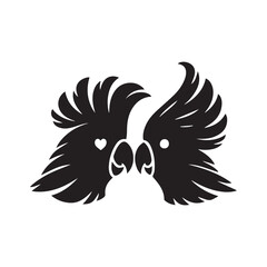 A creative minimal logo design of two cockatoo heads with kissing.