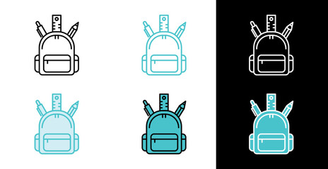 School bag with stationery icon for student education and school materials in line and fill style