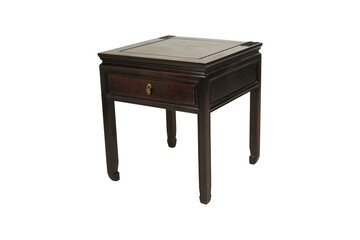 Dark Wood End Table with Single Drawer and Marble Top PNG