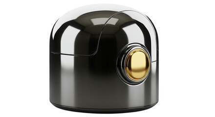 Sleek metallic capsule with gold accent detail isolated on white background