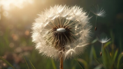 Dandelion seed head in sunlight
