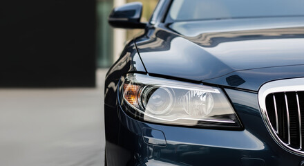 Modern car headlight design featuring automotive lighting and luxury vehicle details. Close-up view modern car headlight with stylish design, showcasing technological advancements in auto industry.
