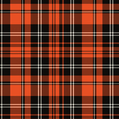 Halloween Tartan Plaid Scottish Checkered Seamless Fabric Pattern in Orange Black Gray