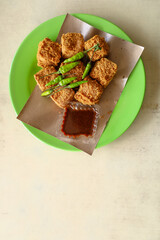 Delicious Crispy Tofu with Green Chili and Dipping Sauce Cuisine Still Life