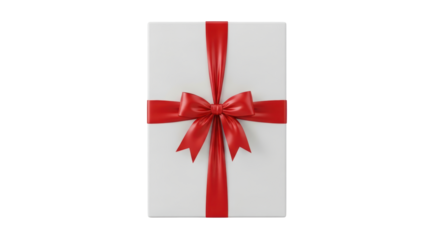 Isolated gift box with red ribbon, wrapped present for holiday celebrations, Christmas or Birthday
