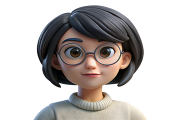 Cartoon girl with glasses isolated on transparent background