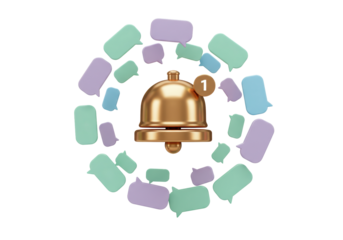 Isolated notification bell amid colorful chat bubbles conveys message, information access