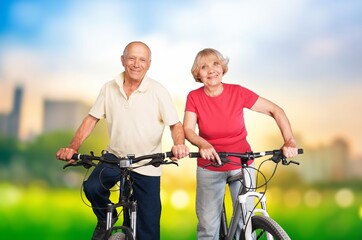 Fototapeta premium Happy old senior couple spend time enjoying spring.