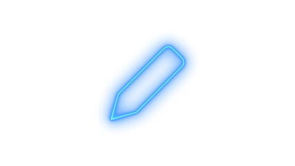 Bright blue glowing neon pencil icon for editing, writing, and creative tasks, representing innovation and digital tools, isolated on transparent background.
