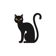 Black Cat with Yellow Eyes – Halloween Vector Illustration