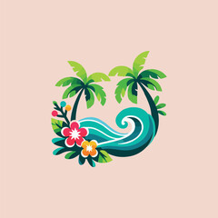 Bali indonesia tropical art island logo vector white background .