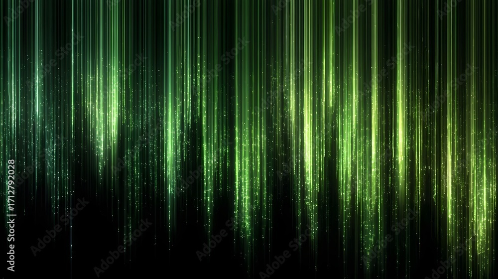Poster an abstract digital background featuring vertical streaks of vibrant green and yellow light accented