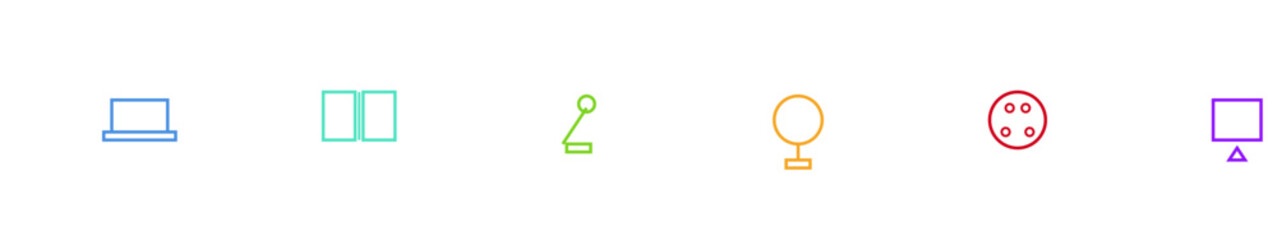 Polished education icon set sheet with laptop, open book, microscope, globe, paint palette, and graduation certificate, scalable colorful vector for academic and school design