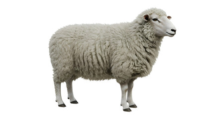 Fluffy wool sheep standing in profile isolated PNG with Transparent Background