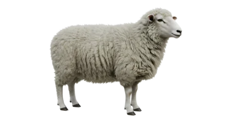 Fototapeten Schafe Fluffy wool sheep standing in profile isolated PNG with Transparent Background  © Ali