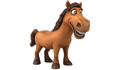Smiling cartoon horse character isolated PNG with Transparent Background
