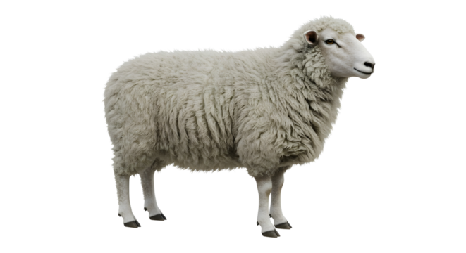 Fluffy wool sheep standing in profile isolated PNG with Transparent Background