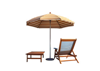 Coastal Leisure Concept Beach Parasol and Seating – Isolated 3D Render