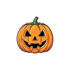 Cheerful yet spooky Jack-o'-lantern illustration, a classic carved orange pumpkin icon perfect for halloween decorations, party invitations, and autumn holiday designs on an isolated background