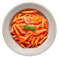  Penne alla Vodka pasta in a pink tomato cream sauce isolated on white background
