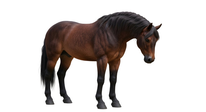 Sad brown horse standing with head down isolated PNG with Transparent Background