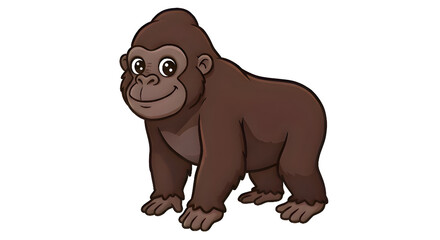 Smiling cartoon gorilla animal isolated PNG with Transparent Background