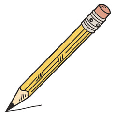 A classic yellow wooden pencil with a pink eraser and a graphite tip drawing a simple line on a white background