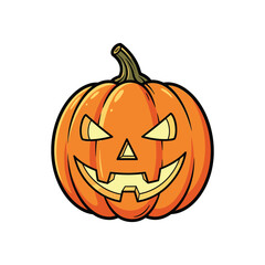 Spooky Halloween Pumpkin illustration, a Jack O Lantern with a carved face and stem, perfect for holiday decorations and design elements during the Halloween season