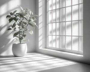Minimalist indoor scene with a plant by a window