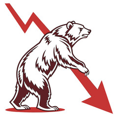 Stylized bear symbol with a red downward trending arrow indicating financial market decline