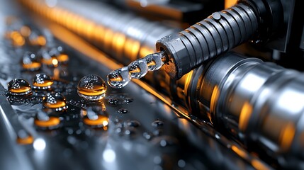 Liquid Fuel Flowing with Industrial Machinery, and Closeup.