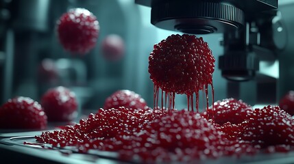 Microscopic Red Sphere Cascade Science with Research, Experiment, and Abstract.