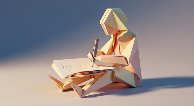 Origami Figure Writing in a Book.