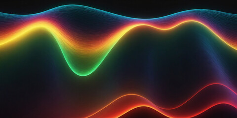 Obraz premium Vibrant neon rainbow glowing waves in futuristic abstract flowing background Generative AI
