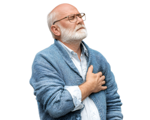 transparent background a middle-aged man with chest pain, isolated