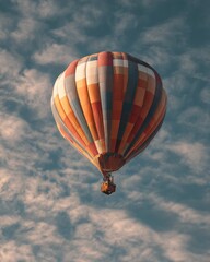 Naklejka premium Colorful Hot Air Balloon Floating in a Clear Blue Sky with Clouds