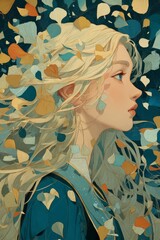 Artistic illustration of a woman's profile intertwined with vibrant flowers and leaves, showcasing a harmonious blend of nature and human features, symbolizing connection and beauty